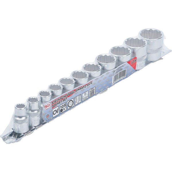 BGS Steckschlüssel-Einsatz-Satz Zwölfkant Antrieb Innenvierkant 10 mm (3/8) Zollgrößen 11tlg. - 9112