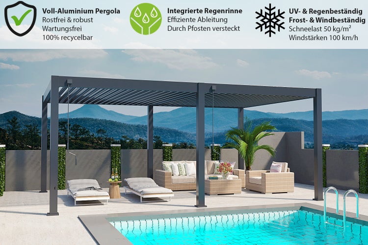 Weide Deluxe Plus Aluminium Pavillon 4 x 6 M Anthrazit Pergola Freistehend