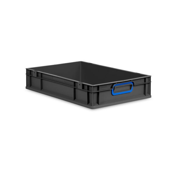 Eurobox NextGen Color, HxBxT 12x40x60cm, 23 Liter, Griffe blau geschlossen, Schwarz, Eurobehälter, Transportbox, Transportbehälter, Stapelbehälter