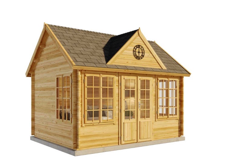 Alpholz Gartenhaus CLOCKHOUSE® 70 Royal ISO Gartenhaus aus Holz, Holzhaus mit 70 mm Wandstärke, Blockbohlenhaus mit Montagematerial, Naturbelassen 4,2x3,2m