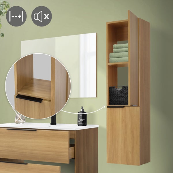 ML-Design Hochschrank Braun-Teak 30x120x25 cm, Badschrank hängend mit 2 Türen, 3 Fächern, Badezimmerschrank schmal, Aufbewahrungsschrank für Bad, Hängeschrank 3 Ablagen, Badezimmermöbel Badmöbel Regal