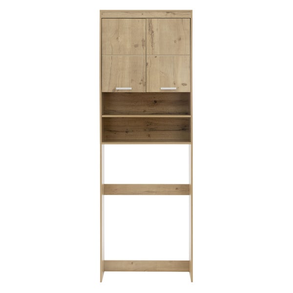 ECD Germany Waschmaschinenschrank mit 2 Türen und 2 offenen Fächern, 187,5x63 cm, Eichenoptik (Asteiche), Waschmaschine/Trockner Badezimmerschrank Hochschrank Badschrank Badregal Waschmaschinenüberbau