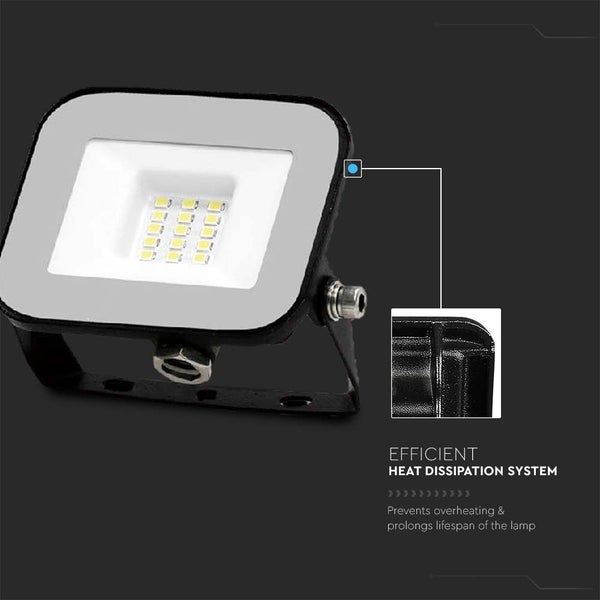 V-TAC VT-44010 - Schwarze LED-Flutlichtstrahler - Samsung - IP65 - 10W - 735 Lumen - 6500K - 5