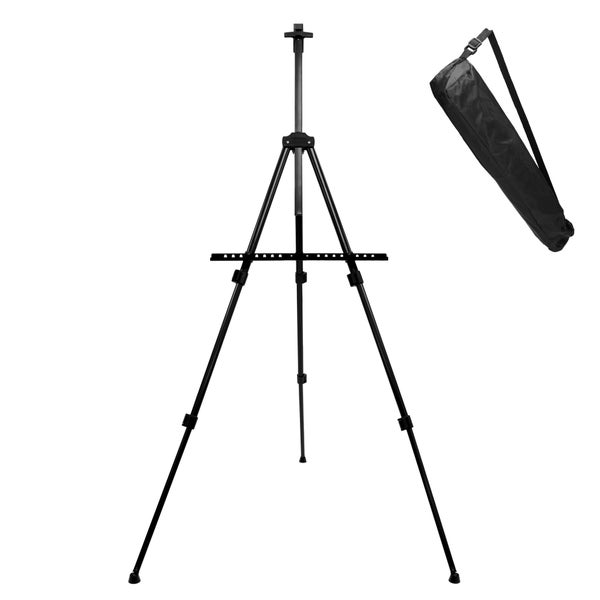 ECD Germany Metall Staffelei klappbar mit Ablage & Halterung für Farben & Pinsel, verstellbare Höhe 50-156cm, leicht-stabil, Atelierstaffelei mit Tragetasche Feldstaffelei Tischstaffelei für Leinwand