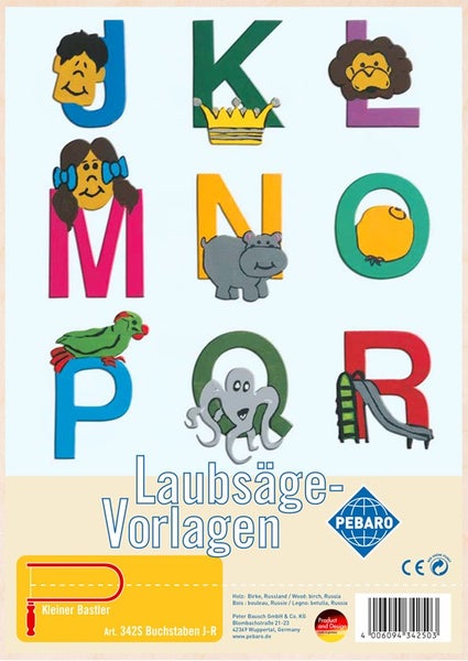 PEBARO 342S - Laubsägevorlage Buchstaben J - R, 1 Platte, Größe DIN A4