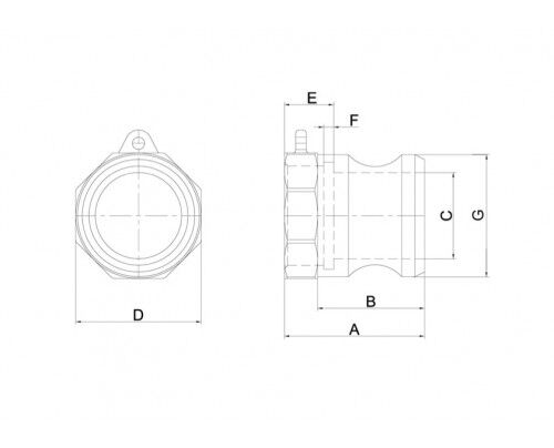 Technische Zeichnung eines Kupplungsstücks mit Maßangaben.