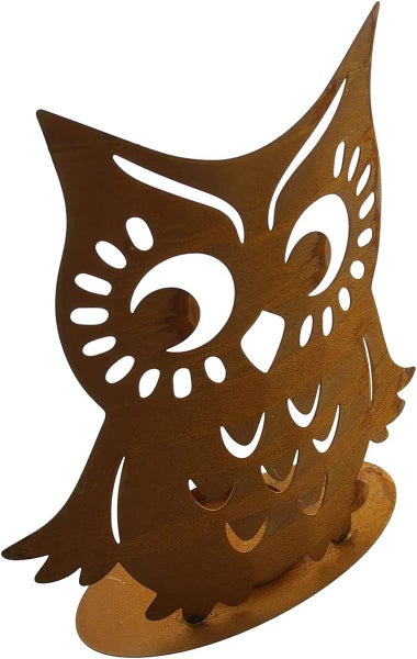 Dekoleidenschaft Kerzenhalter Eule aus Metall in Rost Optik, 24 cm hoch, Teelichthalter, Windlicht für Teelichter und Stumpenkerzen, Teelichtständer, Tischdeko