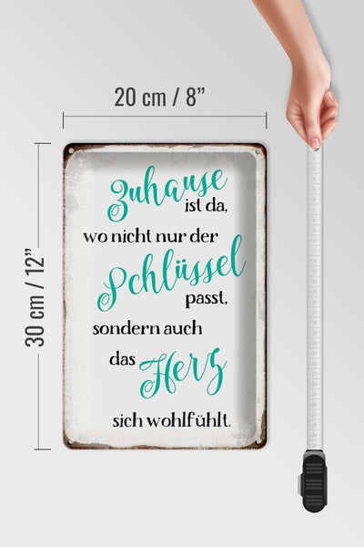 Blechschild Spruch 20x30cm Zuhause wo Herz sich wohlfühlt