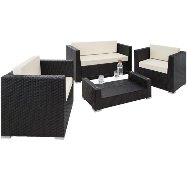 Rattan Lounge tectake München mit Sicherheitsglasplatte mit Aluminiumgestell schwarz