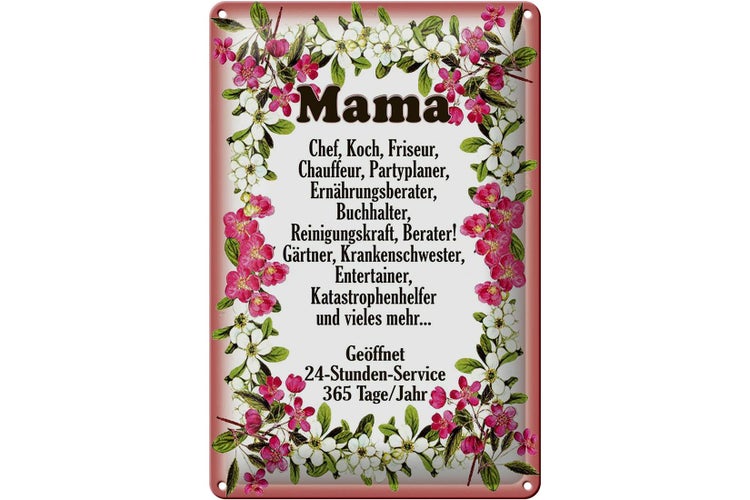 Blechschild Spruch 20x30cm Mama Chef Koch Friseur Blumen