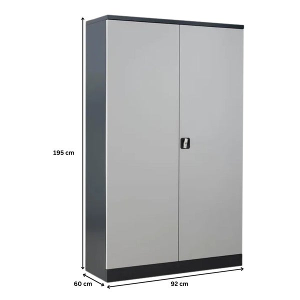 PROREGAL Stahlschrank Bee 10 Fachböden HxBxT 195 x 92 x 60 cm Pulverbeschichtetes & Verstärktes Fachbodenmaterial Schwarz & Grau