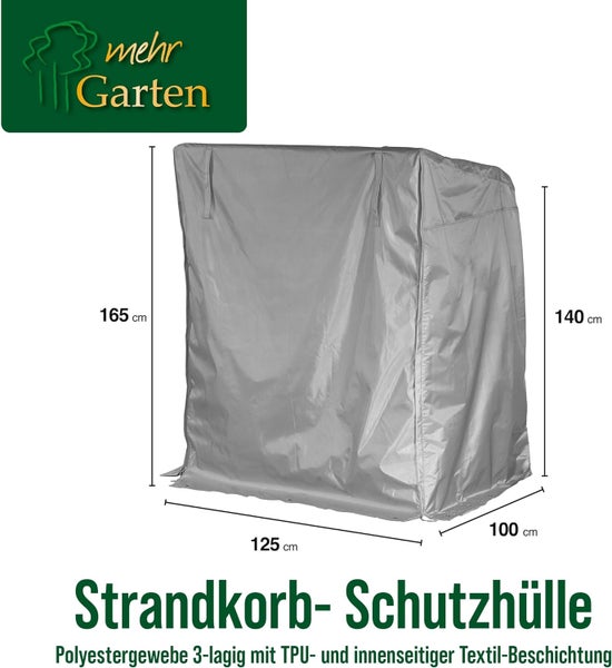 Mehr Garten - Premium Plus Strandkorb-Schutzhülle: 125(B)x100(T)x165/140(H) cm I Abdeckhaube für Strandkörbe atmungsaktiv, wasserdicht & UV-beständig aus 3-lagigem Gewebe I Strandkorbschutz I Taupe