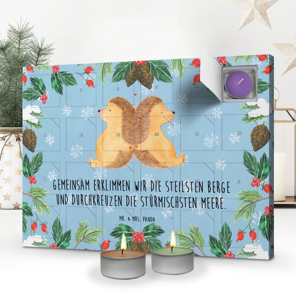 Mr. & Mrs. Panda Duftkerzen Adventskalender Igel händchenhaltend - Blau Pastell