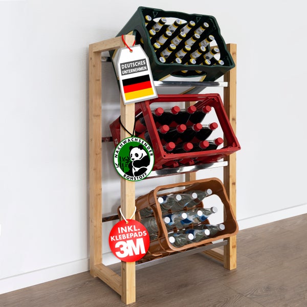 FLOORDIREKT Bambus-Flaschenkastenständer Flash - Robustes Lagerregal - für Büro, Küche, Garage oder Flur - 112 x 56 x 32 cm