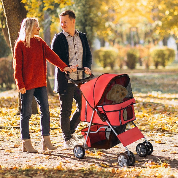PawHut Hundewagen, 75L x 45B x 97H cm, 600D Oxford, Nylon-Netzgitter, Rot