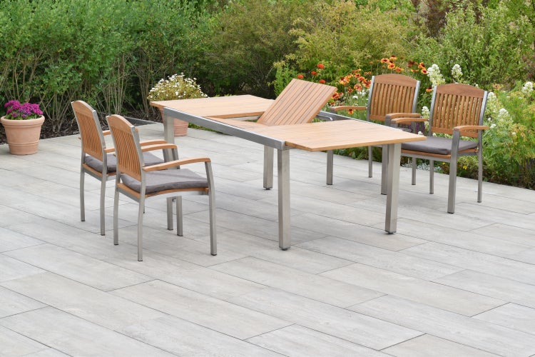 Keros Gartenmöbelset 9tlg., Stapelsessel inkl. Auflagen, Ausziehtisch 180 (240) x 100 cm