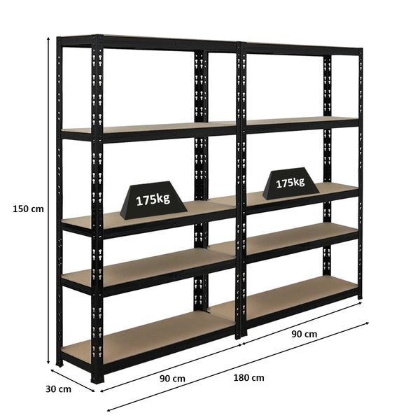 PROREGAL Mega Deal 2x Schwerlastregal APOLLO HxBxT 150 x 90 x 30 cm Fachlast 175kg Schwarz