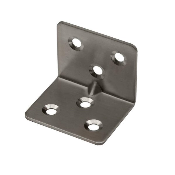 Winkelverbinder aus Metall mit fünf Senkbohrungen zur stabilen Befestigung von Holzelementen.