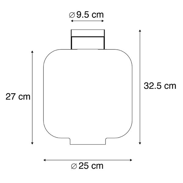 Maßzeichnung eines Aufbewahrungskopfs: Gesamthöhe 32,5 Zentimeter, Durchmesser 25 Zentimeter und oberer Durchmesser 9,5 Zentimeter.