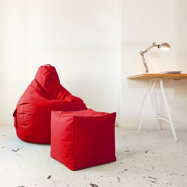 Green Bean Sitzsack-Hocker 40x40x40cm mit EPS-Perlen Füllung - Fußhocker Fußkissen Sitz-Pouf für Sitzsäcke - Bodenkissen für Kinder und Erwachsene - Fußablage Sitzkissen Sitzhocker Rot