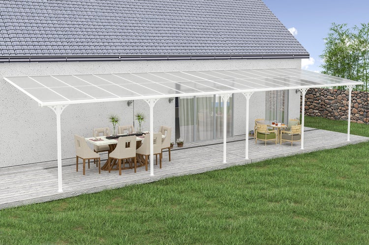 Angebaute Pergola/Carport 33m² KLEO 1100L300 Aluminium Weiß