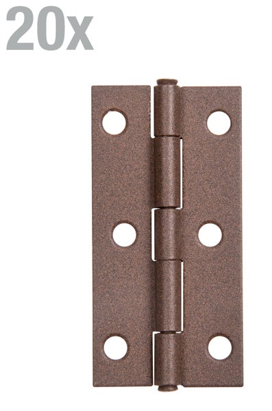 Set mit 20 Stück Türscharnieren aus Metall mit sechs vorgebohrten Schraublöchern für die Montage.