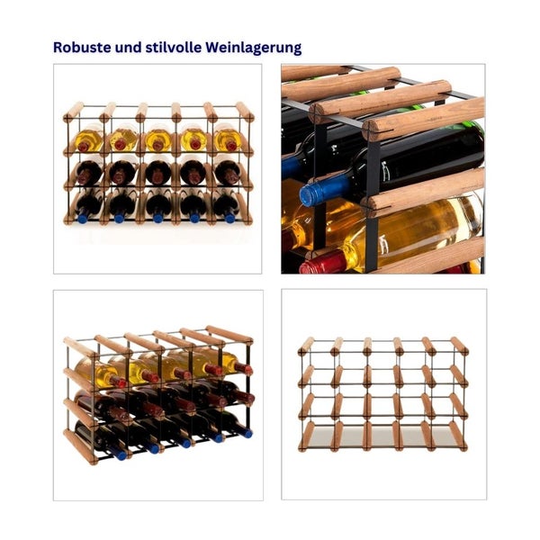 PROREGAL Modulares Weinregal Vinotega Mod Metal HxBxT 32,5 x 52,5 x 24,5 cm 5 x 3 Flaschen Massives Kiefernholz Braun Geölt
