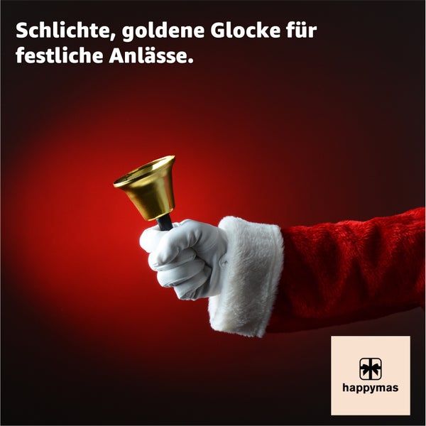 Hand in Handschuh hält goldene Glocke für festliche Anlässe