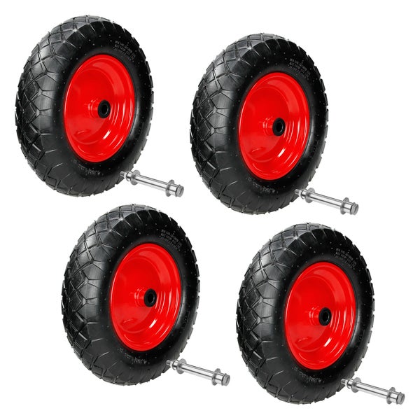 ECD Germany 4er Set Schubkarrenrad luftbereift mit Achse, 4.80/4.00-8, Ø 390 mm, 95 mm Breite, 200 kg, Reifen mit Stahlfelge Rot, Luftrad Ersatzrad, Pneumatische Rad für Schubkarre und Gartenkarren