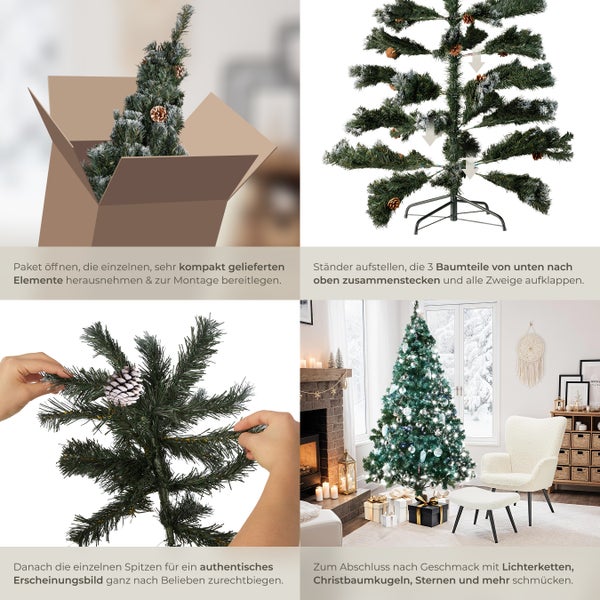 Aufbau eines künstlichen Weihnachtsbaums in vier Schritten.