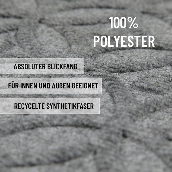 Nahaufnahme Teppich aus 100 Prozent recycelter Synthetikfaser, geeignet für innen und außen.