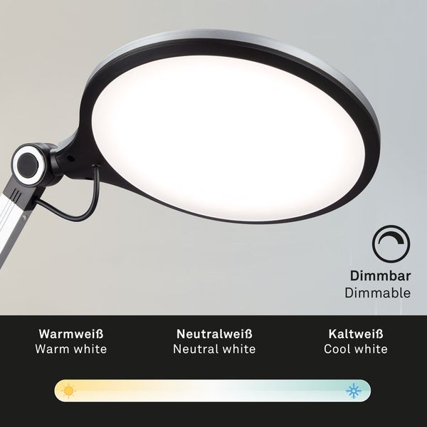 LED Tischleuchte Büroleuchte Touchdimmer CCT 9W silber Kunststoff Briloner