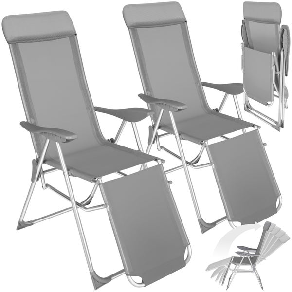 2er Set Gartenstuhl tectake Jana 146,5 x 59 x 117,5 cm klappbar grau