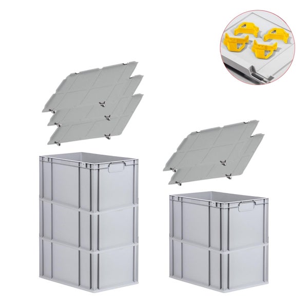 PROREGAL Spar Set 5x Eurobox Nextgen Economy Mit Auflagedeckel & 4x Schiebeschnappverschlüsse Gelb Griffe Geschlossen HxBxT 32 x 40 x 60 cm 65 Liter