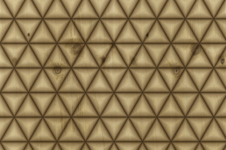 Wandpaneel aus Holz mit geometrischem Dreiecksmuster in 3D Optik für eine moderne Wandgestaltung.