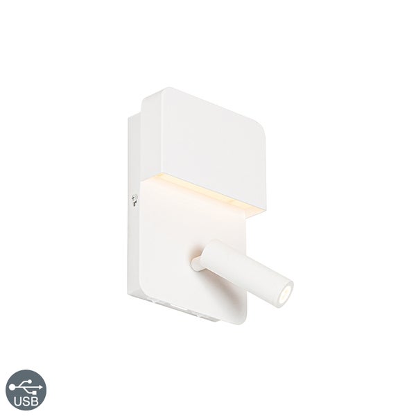 Moderne Wandleuchte weiß inkl. LED mit USB und Leselampe - Robin