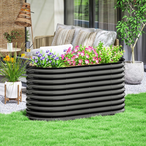 Outsunny Hochbeet aus Stahl, Pflanzbeet Frühbeet Gartenbeet stapelbar Blumenkasten steckbar Pflanzkasten 160x80x80cm Gemüsebeet für Garten Balkon Terrasse, Pflanzkübel für Blumen, Pflanzen