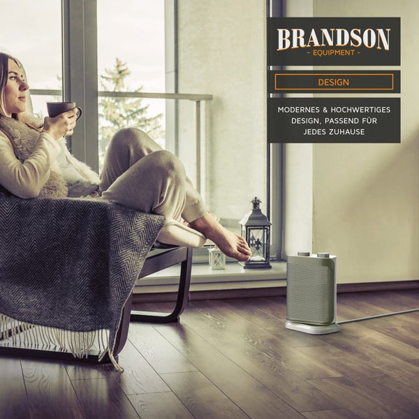 Brandson Heizlüfter 1500W, Keramik Heizlüfter mit Thermostat, 2 Leistungsstufen, Überhitzungsschutz, Automatische Abschaltung, Umkippschutz, 40°