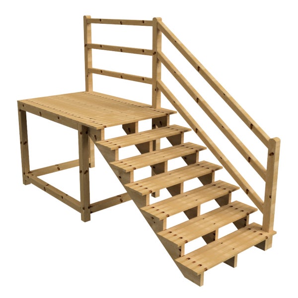Holzterrasse mit Treppe und Geländer