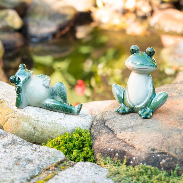 FRANK FLECHTWAREN|Froschfreunde Fred & Frieda, 2er Set, 16 x 9,5 x 8 cm, 12 x 8,5 x 14 cm, PORZELLAN