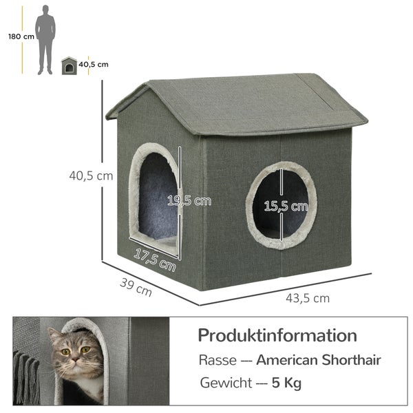 Katzenhaus mit zwei Eingängen und Maßangaben