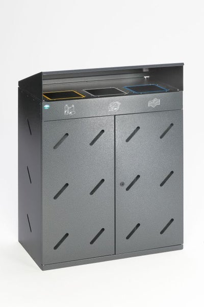 PROREGAL Robuste Wertstoffsammlstation 4 Fach Einwurf 200 Liter HxBxT 118,5 x 58 x 58 cm Verzinkter Stahl Grau