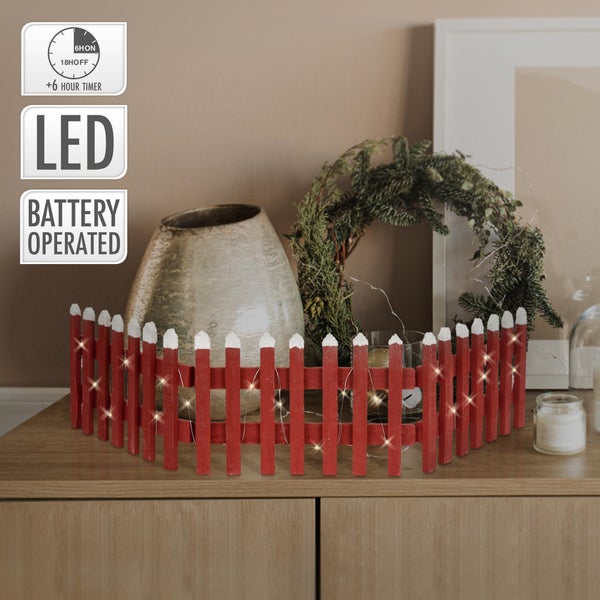 Dekorative LED Zaunbordüre mit Timer Funktion für die weihnachtliche Tischdekoration batteriebetrieben