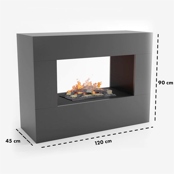 GLOW FIRE Elektrokamin 'Konsalik' | Wasserdampf Kamin mit OMC 600 inkl. Holz in Grau als Raumteiler | HxBxT: 90x120x45 cm