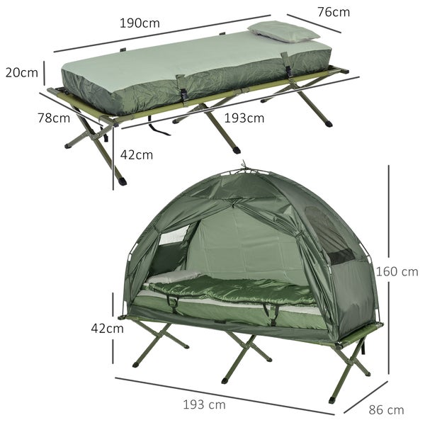 Outsunny Feldbett klappbar Campingbett mit Matratze Tragetasche 193x86x160cm Gästebett belastbar bis 114 kg Extra Breit Klappbett für Camping Outdoor Garten Reisen Dunkelgrün