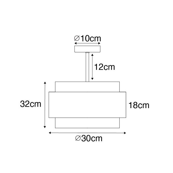 Maßzeichnung einer Pendelleuchte mit einer Gesamthöhe von 32 Zentimetern und einem Durchmesser von 30 Zentimetern.