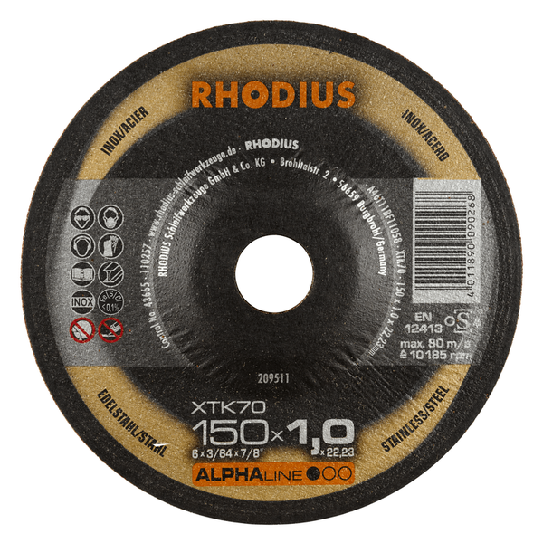 RHODIUS Trennscheibe XTK70, 25 Stück, 230 x 1,9 x 22,23 mm für Edelstahl, Stahl, Metall, ALPHAline