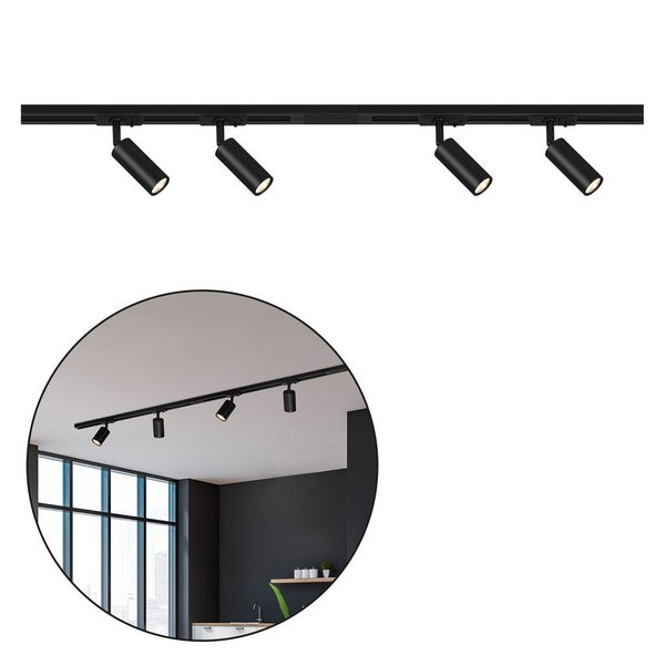 Briloner Rail Schienensystem, Komplettset, 4x LED Spots, Dimmbar, Einspeisung, Schwarz, 1,5 m