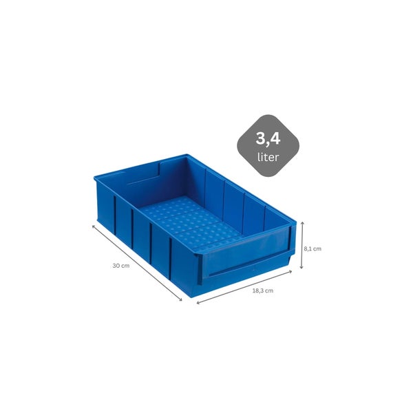 PROREGAL SparSet 5x Blaue Indurstriebox 300 B HxBxT 8,1 x 18,3 x 30 cm 3,4 Liter Sortimentskasten