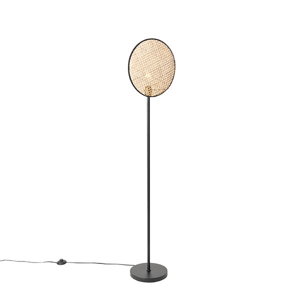 Ländliche Stehlampe schwarz mit Rattan 35 cm - Kata